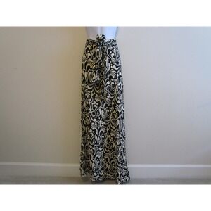 Escapada Maxi Skirt XS Black White Scroll Print Smocked Waist Boho Resortwear